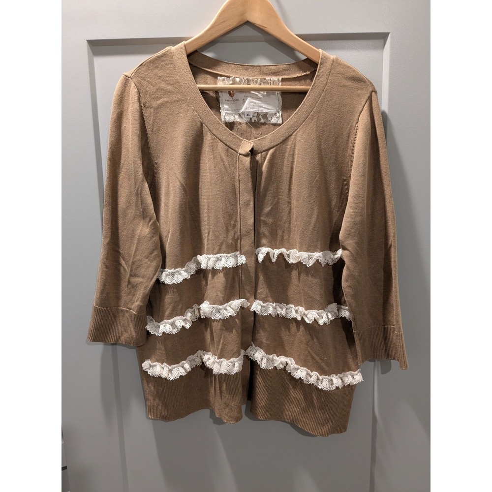 Farmhouse Frocks Women's XL Cardigan Sweater Cottagecore Lace Detail Silk Blend‎